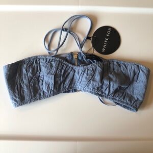 White Fox Blue Denim Italian Romance Halter Bra Crop Top XL NWT Boho Disco Y2K